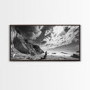 Howling Dog, Seaside Cliffs, Cloudy Sky, Wild Beach, Canvas Print, Nature Animal Art, Rustic Fall Wall Decor, Entryway Accent, Bedroom Wall Art