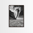 Tornado Beach Scene, Stormy Skies, Black and White Drama, Nature Photography, Framed Canvas Print, Office Wall Art, Moody Minimalist Decor