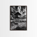 Lifeguard Tower Drama, Windy Beach Sky, Ocean Landscape, Canvas Print, Coastal Wall Art, Moody Surreal Decor, Living Room Statement Art