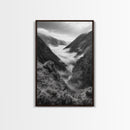 Foggy Mountain Valley, Nature Escape, Serene Wall Art, Framed Canvas Print, Adventure Photography, Cabin Autumn Decor