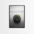 Moss Rock Minimal, Green Accent Art, Coastal Zen Decor, Framed Canvas Print, Modern Neutral Room, Nature Wall Aesthetic