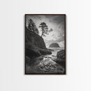 Seastack View, Dramatic Cliff, Ocean Rock Formations, Coastal Drama, Framed Canvas Print, Living Room Wall Art, Natural Scenic Decor