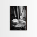 Artisan Soap Still Life, Rustic Wellness Scene, Country Bathroom, Monochrome Framed Canvas Print, Farmhouse Bathroom Wall Art