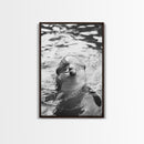 Dolphin Smile, Ocean Friend, Water Reflections, Gentle Waves, Framed Canvas Print, Kids Bathroom Art, Marine Life Decor, Playroom Artwork