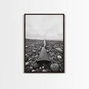 Rifle on Pebbles, Rustic Coastal, Survivalist Aesthetic, Canvas Print, Cabin Wall Art, Masculine Decor, Nature Minimalist Style