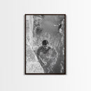 Swimmers, Summer Water, Beach Moment, Candid Photography, Framed Canvas Print, Bathroom Wall Art, Youthful Energetic Decor