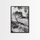 Windswept Tree, Coastal Landscape, Stormy Sky, Framed Canvas Print, Modern Rustic Wall Art, Nature Photography, Bedroom Wall Accent