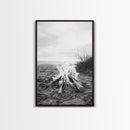 Campfire, Beach, Smoke, Glow - Cozy outdoor scene with flickering flame, Canvas Print, perfect rustic cabin or camping decor, Autumn Wall Art