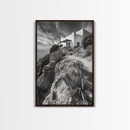 Cliffside Villa, Mediterranean Home, Desert Garden, Rustic Landscape Print, Framed Canvas Print, Modern Boho Living Room Art