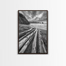 Driftwood Beach, Coastal Logs, Wild Shore, Canvas Print, Rustic Ocean Wall Art, Cabin Bathroom Decor, Nature Inspired Photography