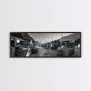 Mediterranean Market Scene, Travel Wall Decor, Rustic Street View, Framed Canvas Print, Kitchen Wall Art, Black and White Photography