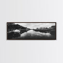 Boat Dock, Quiet Bay, Marina Reflections, Framed Canvas Print, Nautical Wall Art, Lakehouse Decor, Minimalist Coastal Vibes, Black White Art