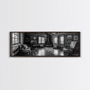 Rustic Cabin, Cozy Interior, Nature Retreat, Framed Canvas Print, Living Room Wall Art, Black and White Photography, Lodge Decor