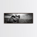 Western Horse Beach, Saddle Detail Horizon, Equestrian Art, Framed Canvas Print, Farmhouse Wall Art, Cowboy Country Decor
