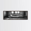 Minimalist Bedroom, Simple Living, Monochrome Bed, Peaceful Morning, Framed Canvas Print, Bedroom Wall Art, Moody Art, Farmhouse Art