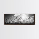 Windy Grass Field, Sunlit Sky, Nature Movement, Prairie Glow, Framed Canvas Print, Fall Wall Art, Living Room Decor, Boho Rustic Aesthetic