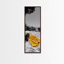 Yellow Towel, Secluded Beach, Summer Moment, Framed Canvas Print, Coastal Bathroom Art, Minimalist Beach Decor, Relaxation Wall Art