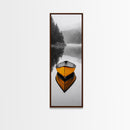 Foggy Lake Boat, Yellow Reflection, Moody Morning, Autumn Silence, Canvas Print, Cabin Wall Art, Minimal Nature, Rustic Lake Decor