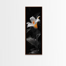 White Lily Bloom, Moody Flower Art, Dark Botanical, Elegant Glow, Framed Canvas Print Bedroom Wall Art, Modern Floral Minimalist