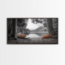 Forest Lake, Autumn Leaves, Nature Path, Woodland Style, Framed Canvas Print, Rustic Wall Art, Entryway Art, Cabin Wall Decor