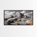 Granite Boulders, Desert Landscape, Natural Beauty, Earthy Tones, Framed Canvas Print, Entryway Wall Art, Nature Minimalism Style