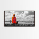 Rooftop View, Urban Woman, Brooklyn Bridge, Reflective Mood, Framed Canvas Print, Modern City Wall Art, Inspirational Office Decor