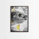 Golden Finned Fish, Underwater Wonder, Ocean Art, Framed Canvas Print, Coastal Wall Art, Bathroom Decor, Minimalist Marine Art