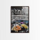 Island View, Coral Reef, Overwater Split Scene, Framed Canvas Print, Coastal Wall Art, Beach House Decor, Ocean Landscape Art