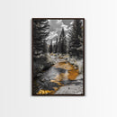 Forest Stream, Autumn Glow, Mountain Trees, Framed Canvas Print, Rustic Cabin Wall Art, Nature Photography, Fall Landscape Decor