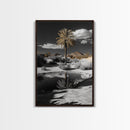 Palm Tree, Desert Oasis, Reflection Pond, Framed Canvas Print, Tropical Wall Art, Boho Decor, Minimalist Landscape Photography
