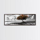 Mangrove Tree, Coastal Roots, Windswept Shore, Stormy Sky, Framed Canvas Print, Entryway Wall Art, Tropical Nature Art, Minimalist Style