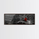 Grand Canyon, Meditation Art, Red Jacket, Adventure Scene, Framed Canvas Print, Hiking Wall Art, Man Cave Decor, Minimalist Landscape