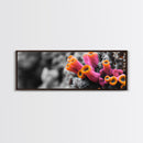 Neon Coral Closeup, Vibrant Underwater Detail, Oceanic Texture Wall Art, Framed Canvas Print, Bathroom Decor, Coastal Modern Style