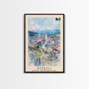 Doboj Bosnia and Herzegovina Countryside Framed Canvas Print, Watercolor Travel Poster, Bosnian Scenic Art, Cozy Home Decor, Rustic Wall Art, Living Room Decor