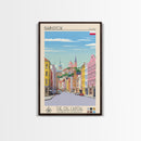 Białystok Poland Travel Poster Framed Canvas Print, Midcentury Modern Art, Pop Art Wall Decor, Home Decor, Vacation Gift, Living Room Art