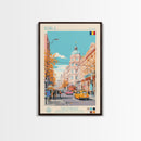 Brăila Romania Travel Poster Framed Canvas Print, Midcentury Modern Art, Pop Art Wall Decor, Home Decor, Vacation Gift, Living Room Art