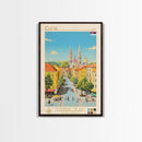 Čačak Serbia Travel Poster Framed Canvas Print, Midcentury Modern Art, Pop Art Wall Decor, Living Room Art, Scenic Wall Art