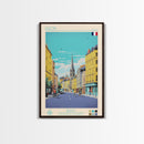 Dijon France Travel Poster Framed Canvas Print, Midcentury Modern Art, Pop Art Wall Decor, Home Decor, Vacation Gift, Living Room Art