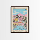 Ilidža Bosnia and Herzegovina Travel Poster Framed Canvas Print, Midcentury Modern Art, Pop Art Wall Decor, Scenic Wall Art, Bedroom Decoration