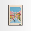 Loznica Serbia Travel Poster Framed Canvas Print, Midcentury Modern Art, Pop Art Wall Decor, Scenic Art, Home and Office Decoration