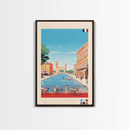 Nimes France Travel Poster Framed Canvas Print, Midcentury Modern Art, Pop Art Wall Decor, Scenic Living Room Art, Bedroom Gift