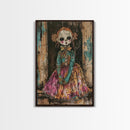 Halloween Pirate Skeleton with Pizza, Framed Canvas Print, Wall Art, Spooky Decor, Pirate Theme, Halloween Decoration, Living Room Art