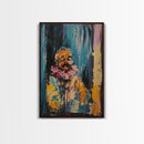 Halloween Ghost with Apple, Framed Canvas Print, Wall Art, Spooky Decor, Halloween Decoration, Living Room Art, Unique Gift