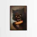 Halloween Werewolf Snarling, Framed Canvas Print, Wall Art, Home Decor, Spooky Art Monster Decor, Halloween Decor, Fantasy Art, Holiday Gift
