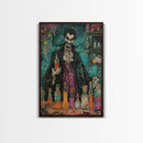 Halloween Frightening Werewolf with Burger Framed Canvas Print, Wall Art, Living Room Decor, Kitchen Art, Unique Halloween Gift Spooky Decor