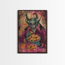 Spooky Demon Eating Chips Framed Canvas Print, Halloween Art, Unique Wall Art, Creepy Home Decor, Scary Art, Spooky Living Room Decor