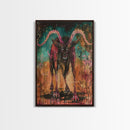 Spooky Goat Demon in the Woods Framed Canvas Print, Halloween Art, Creepy Wall Art Spooky Home Decor, Scary Art Mysterious Living Room Decor