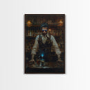 Mysterious Bartender with Glowing Eyes - Halloween Wall Art - Spooky Home Decor - Creepy Bar Scene - Unique Halloween Decoration