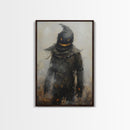 Scarecrow with Glowing Eyes in Dark Field, Framed Canvas Print, Halloween Scarecrow Art, Spooky Farm Decor, Creepy Harvest Illustration