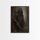 Grim Reaper Archer in Dark Enchanted Forest - Eerie Gothic Wall Art Framed Canvas Print, Unique Spooky Halloween Haunted Homes